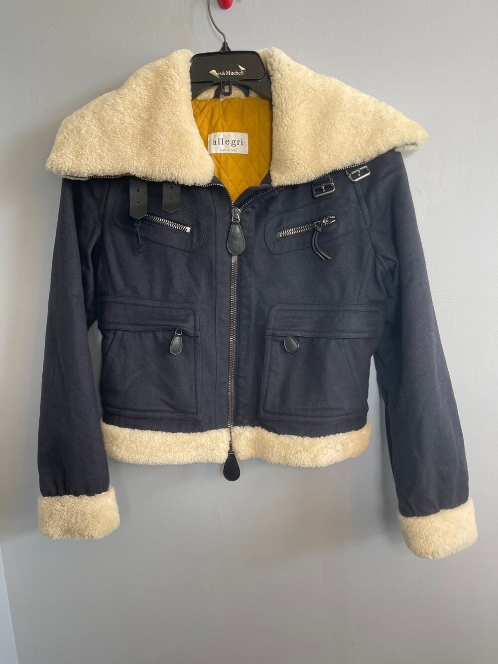 Vtg Allegri Milano Cropped Shearling Wool Aviator Flight Jacket - Made in Italy